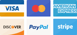 Payment options: Visa, MasterCard, Amex, Discover, PayPal, Stripe.