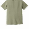 Olive green basic t-shirt on white background.