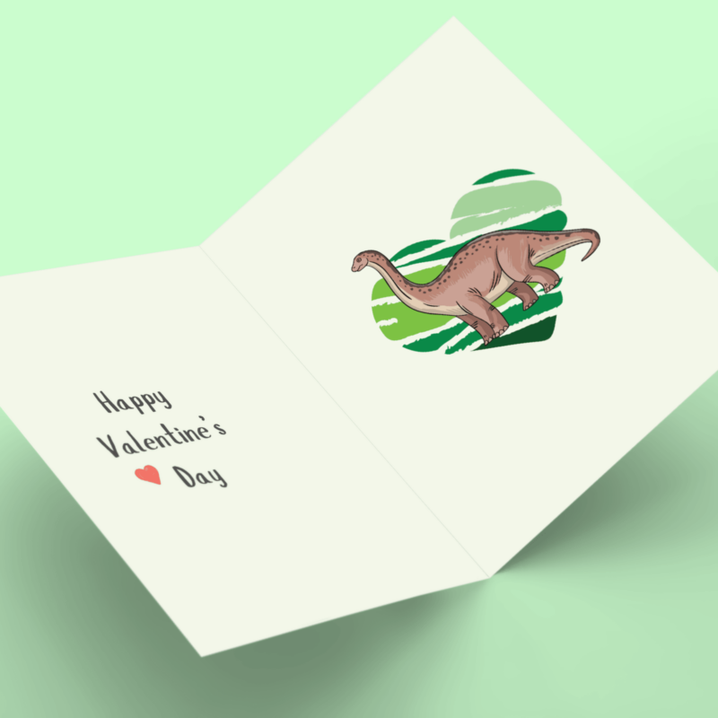Valentine’s card with dinosaur illustration