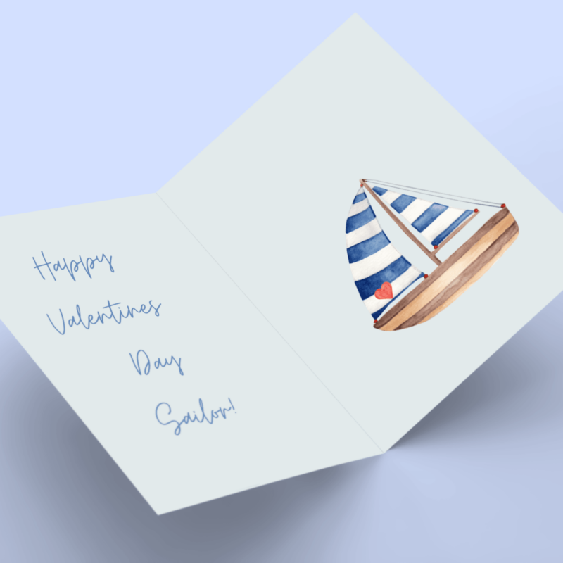Valentine's card with sailboat illustration and message