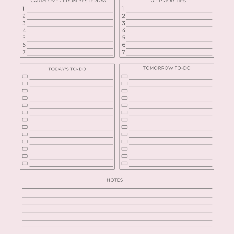 Weekly planner with priorities and notes sections.