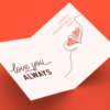Open Valentine's Day card with hearts and messages.