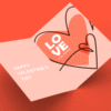 Open Valentine's card with hearts and love message.