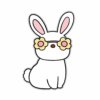 Cute bunny wearing flower-shaped glasses.