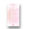 Pink checklist notepad with checkboxes and lines.