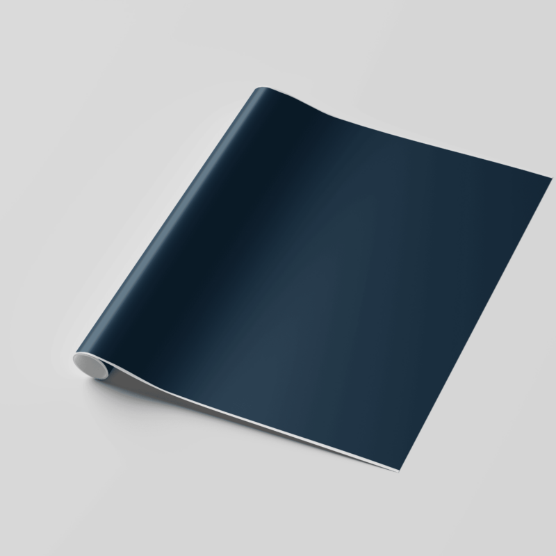 Dark blue roll of paper on white background.