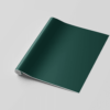 Rolled green wallpaper on white background.
