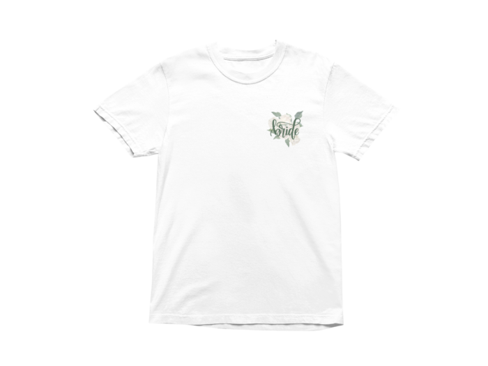 White T-shirt with bride design, floral accents