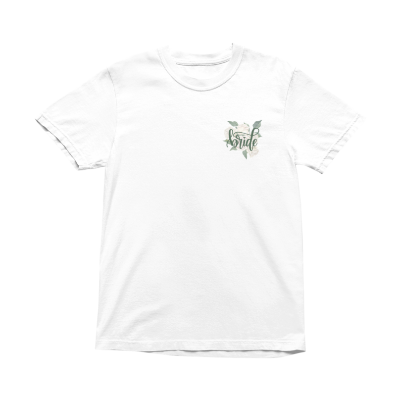 White T-shirt with bride design, floral accents