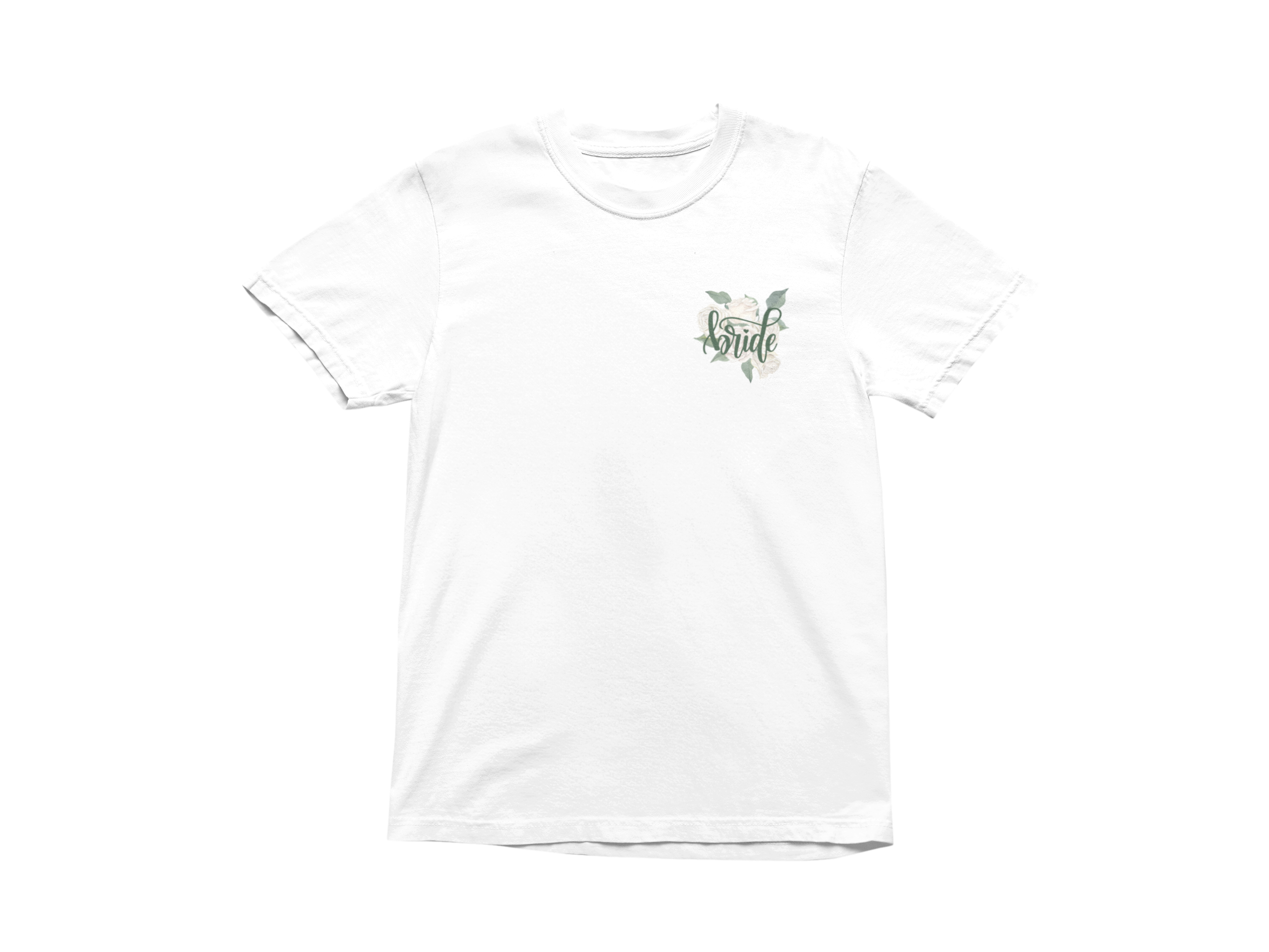 White T-shirt with bride design, floral accents