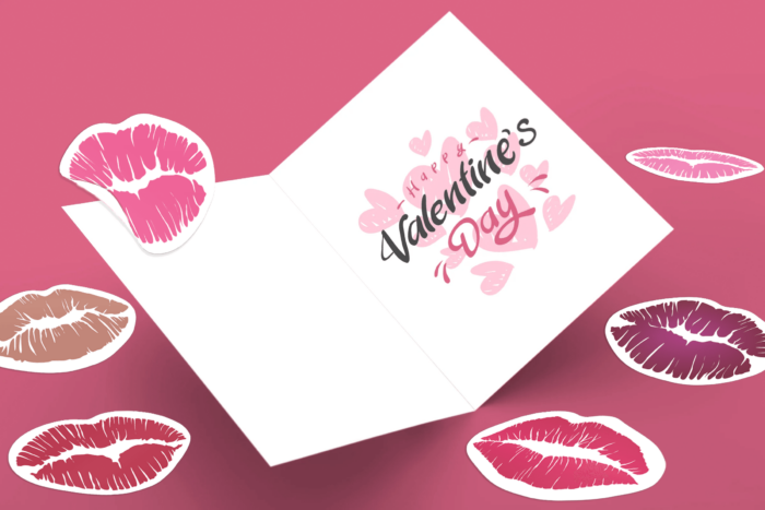 Valentine's Day card with lip print stickers