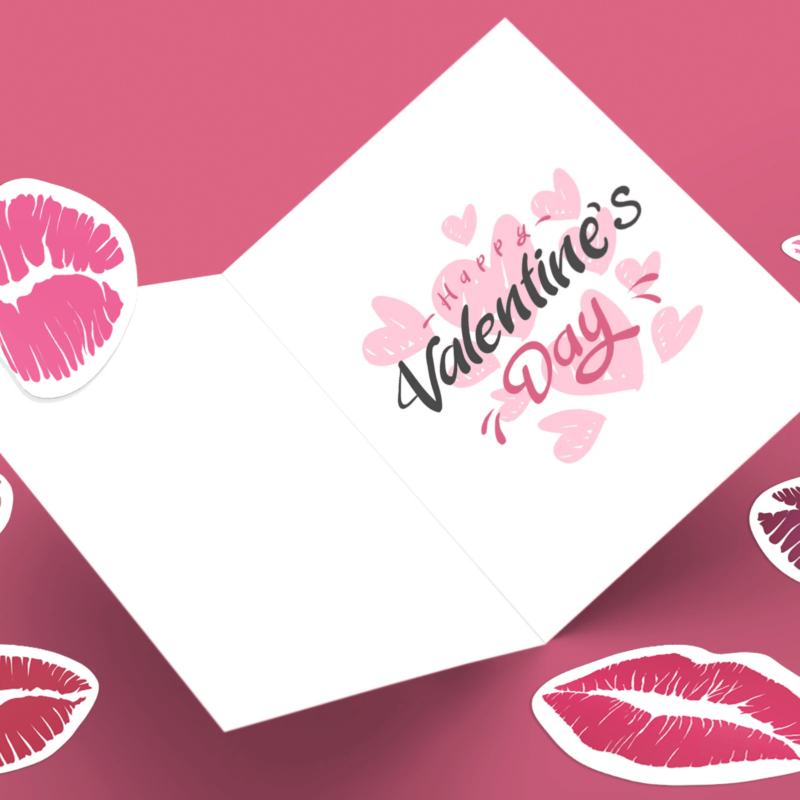 Valentine's Day card with lip print stickers
