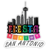San Antonio Fiesta skyline illustration, colorful letters.