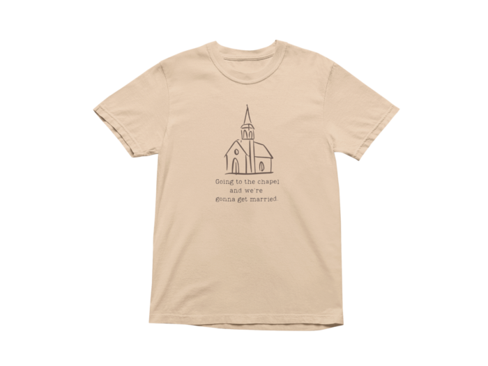 Beige t-shirt with chapel design and text