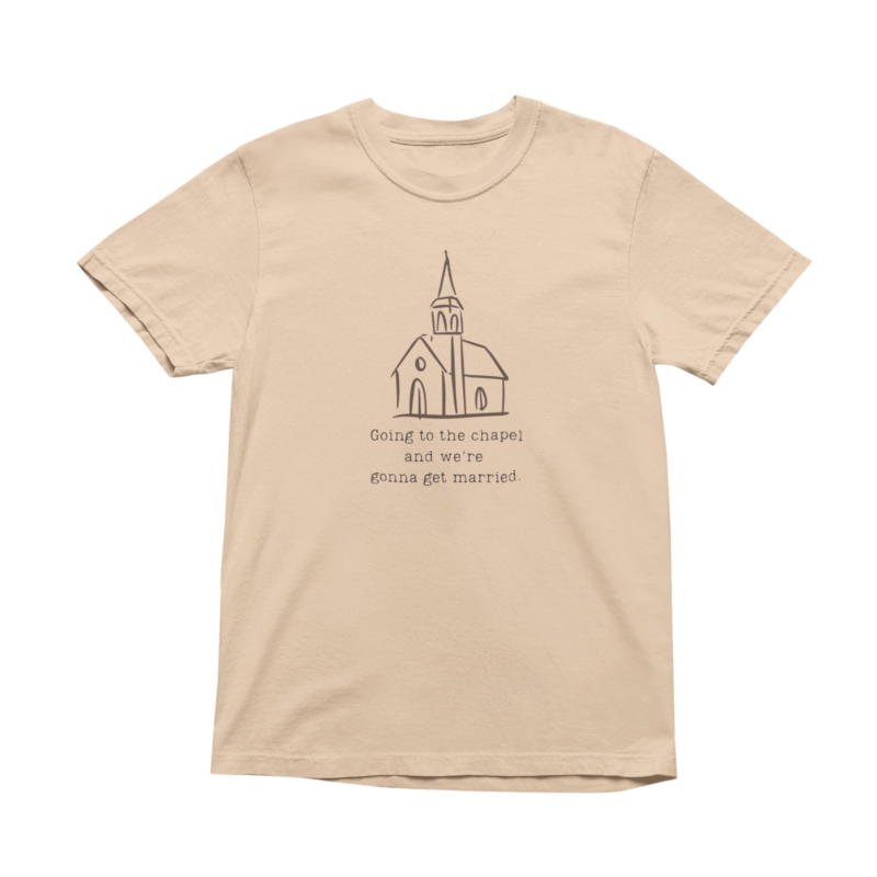 Beige t-shirt with chapel design and text