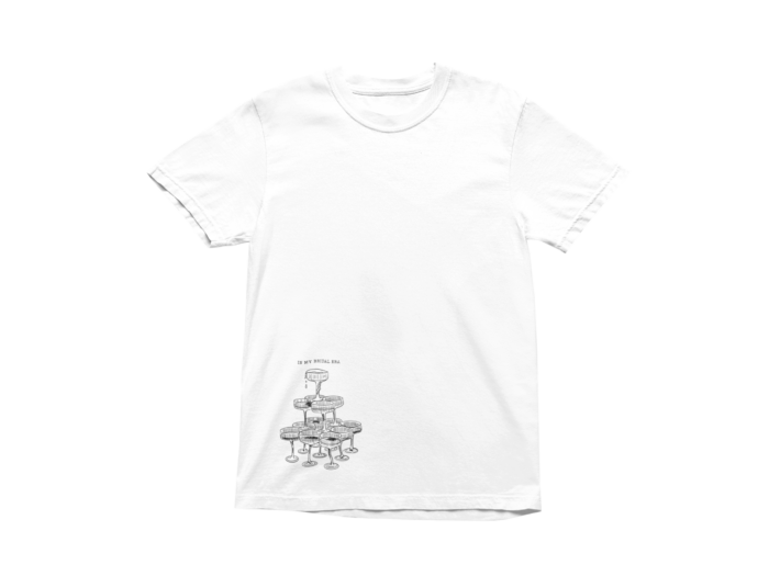 White t-shirt with champagne tower graphic