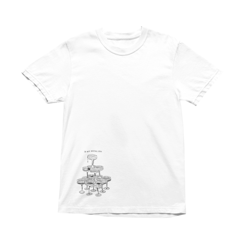White t-shirt with champagne tower graphic