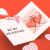 Valentine's card with hearts and message.