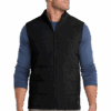 Man wearing black vest and blue shirt