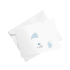 Blue heart design on white card with envelope.