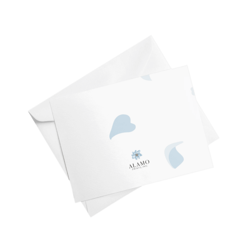 Blue heart design on white card with envelope.