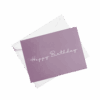 Purple card with 'Happy Birthday' script.