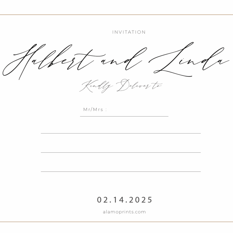 Elegant wedding invitation for Halbert and Linda.
