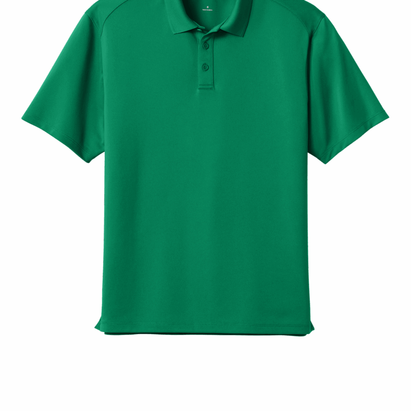 K240_Bright Kelly Green_Flat_Front Green polo shirt on white background.