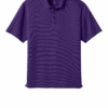 Purple short-sleeve polo shirt.