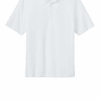 White polo shirt with collar and short sleeves.