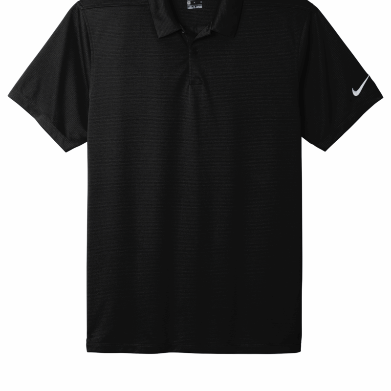 Black Dri-FIT polo shirt with short sleeves.