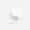 Two blank cards floating against gray background.