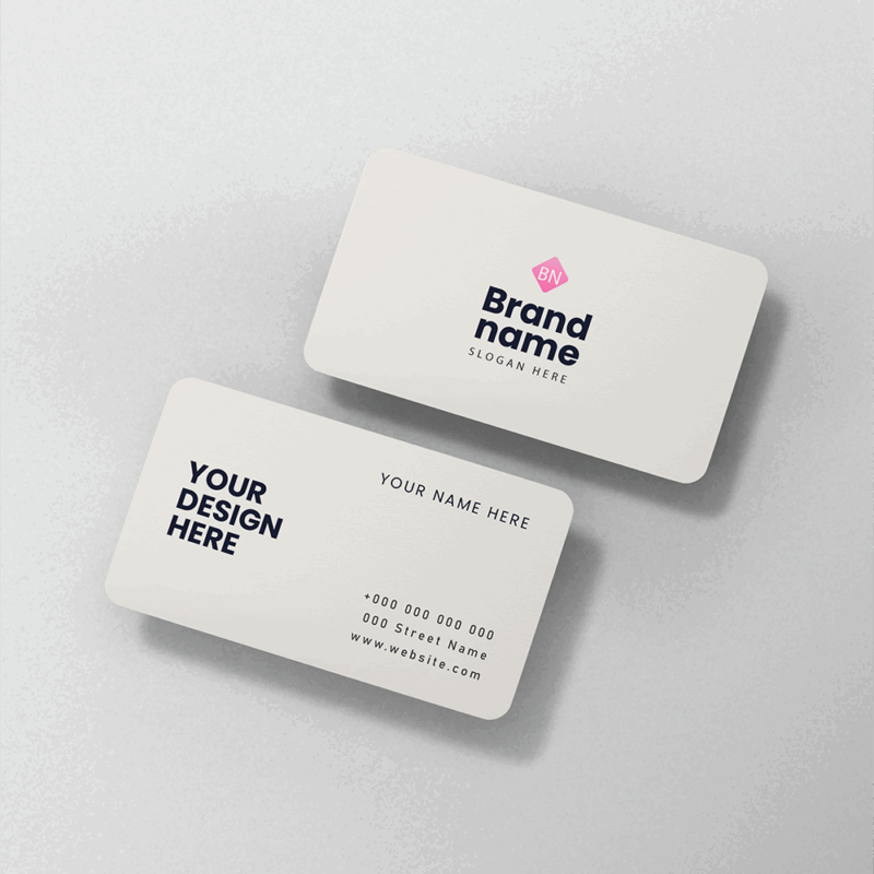 Minimalist business card mockup design with contact details.