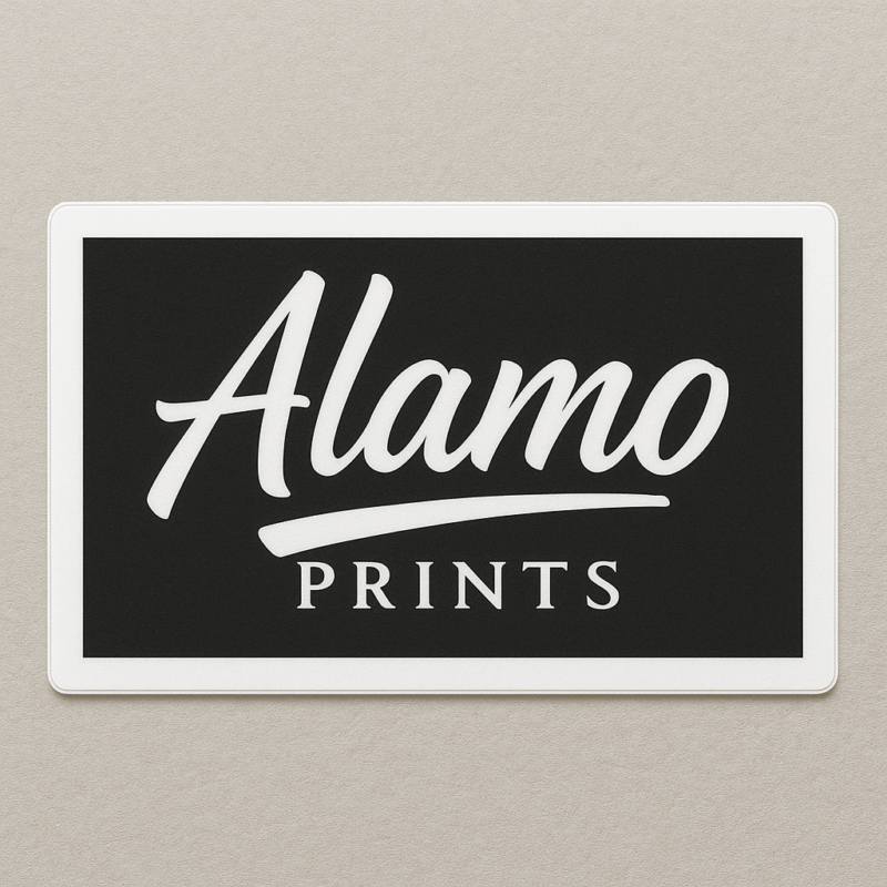 Alamo Prints logo on beige background