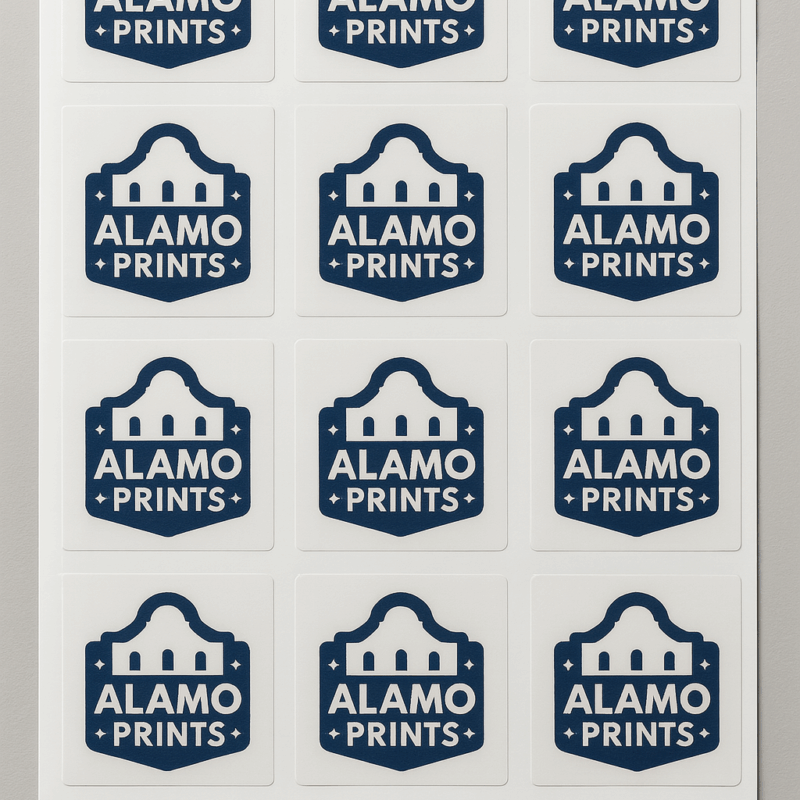 Sheet of Alamo Prints logo stickers