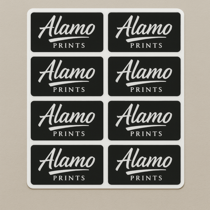 Sheet of Alamo Prints logo stickers.