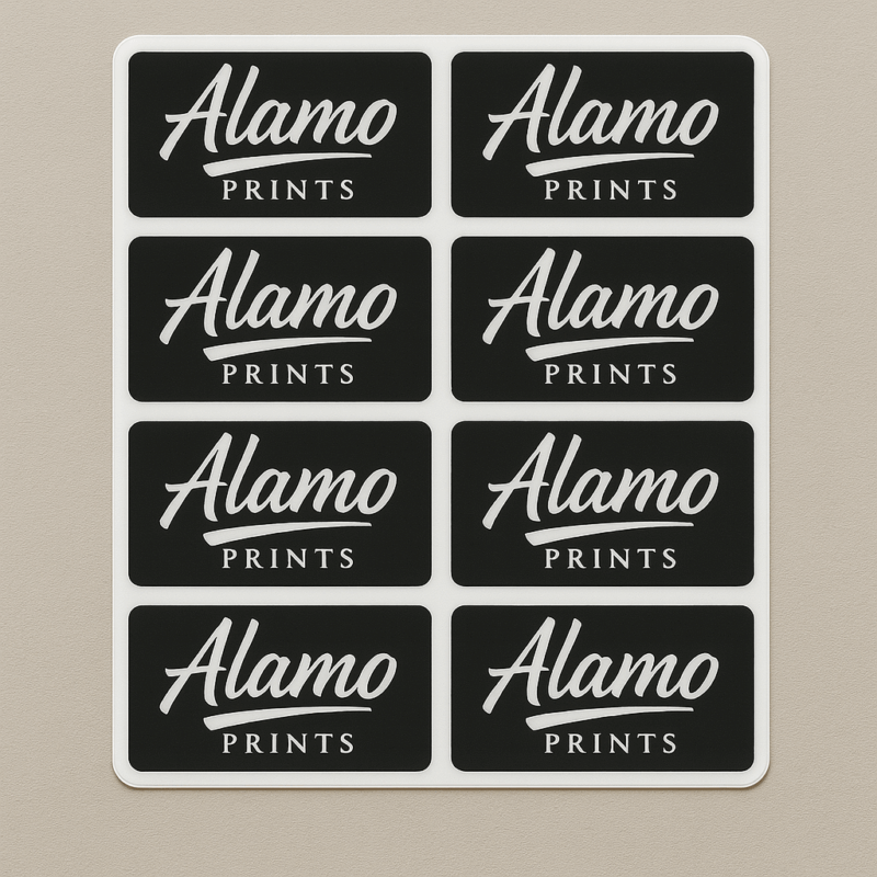 Sheet of Alamo Prints logo stickers.