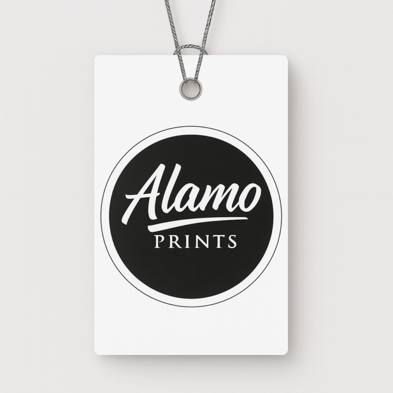 Alamo Prints logo on hanging card