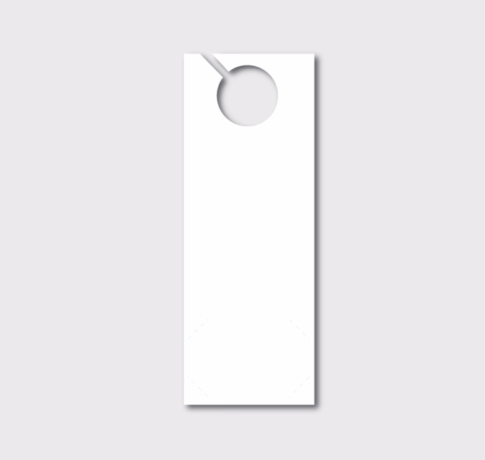 Blank white door hanger on gray background.