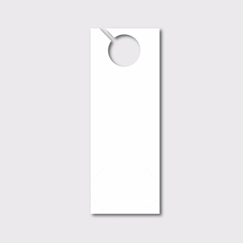 Blank white door hanger on gray background.
