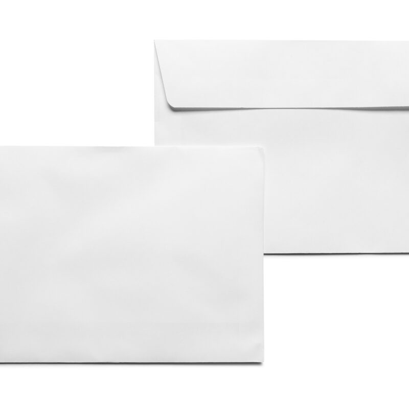 Two blank white envelopes on white background.